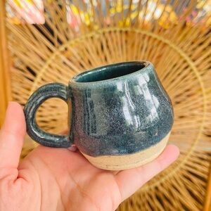 Mini Ceramic Mug Cup Dark Blue Tone Student Studio Pottery Piece